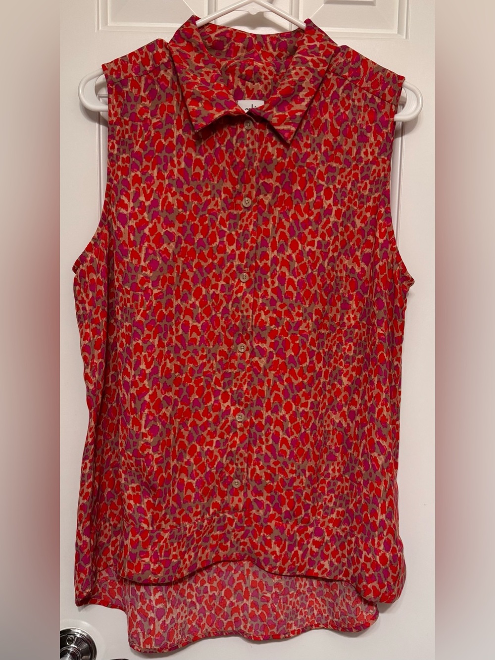 CAbi Red & Purple Leopard Print Sleeveless Button-Down Shirt